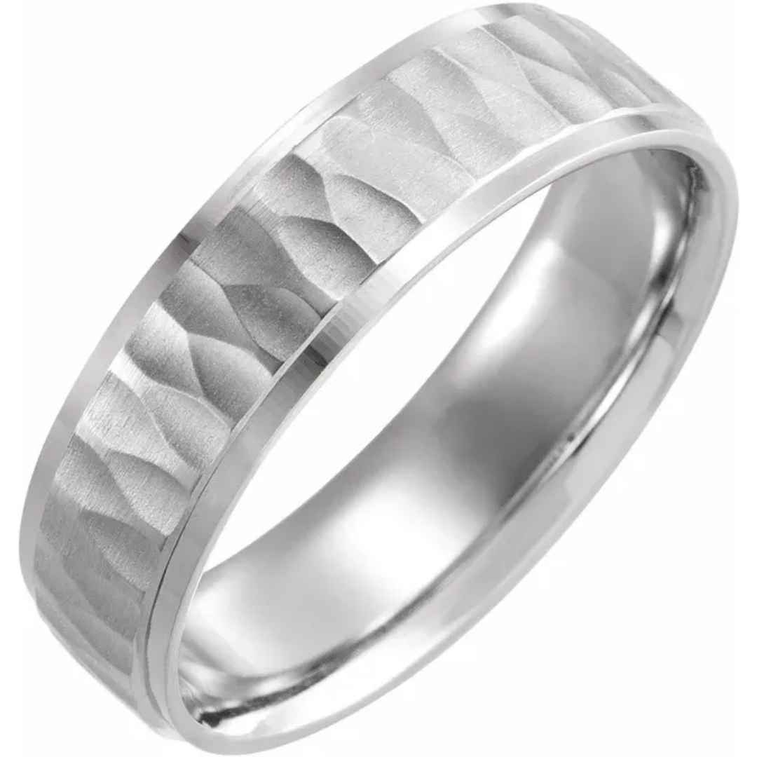 Men's hammered 14K white gold wedding ring 