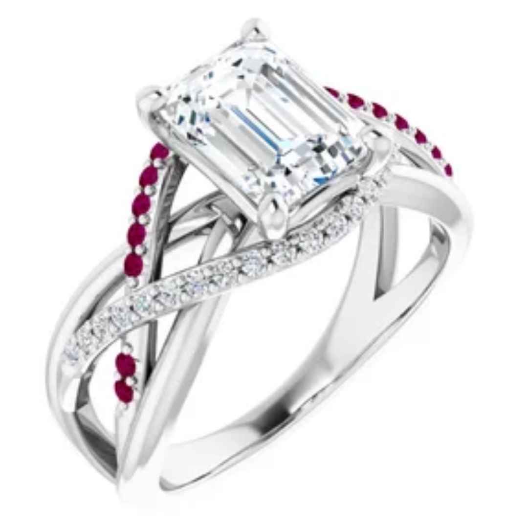 Women's 14k white gold emerald cut diamond engagement ring