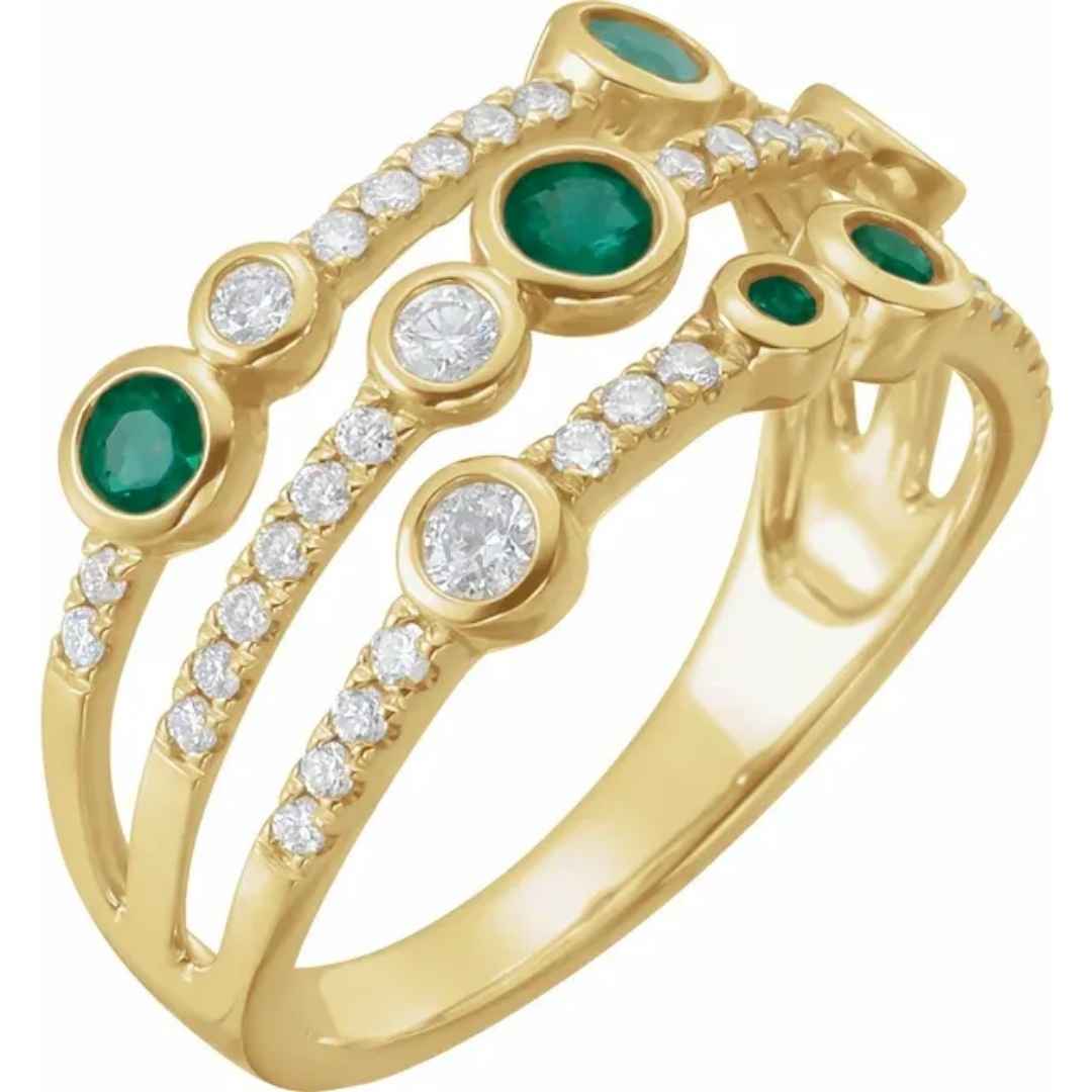 14K yellow gold diamond and emerald wedding ring