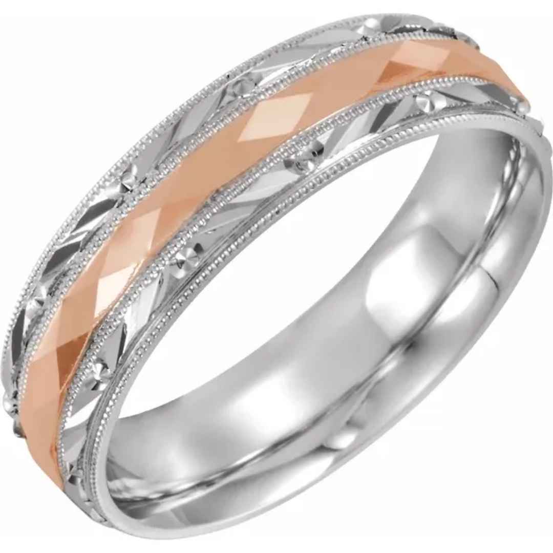 Men's 14K white gold wedding ring with rose gold inlay