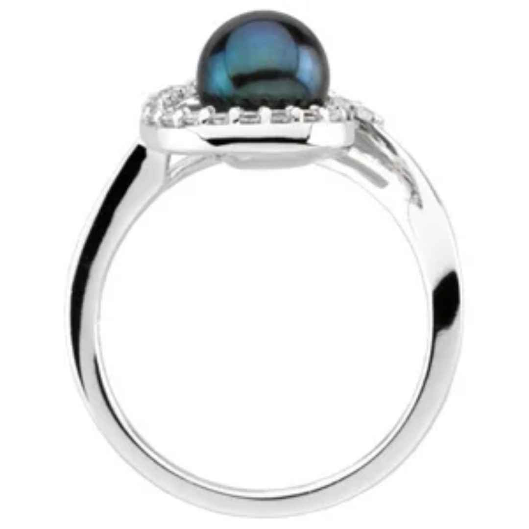 Black pearl ring with diamonds
