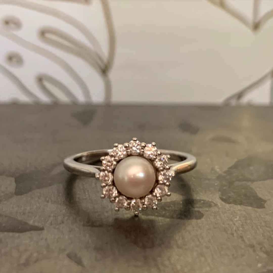 14K white gold pearl engagement ring