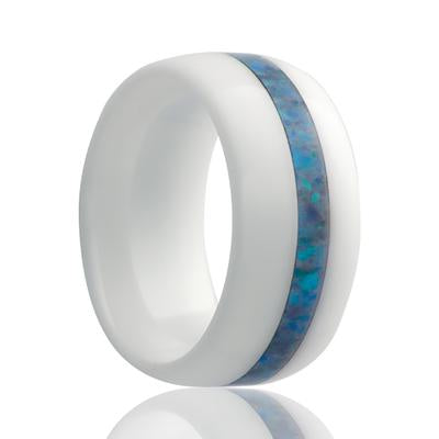 Women's White Wedding Ring with Opal Inlay