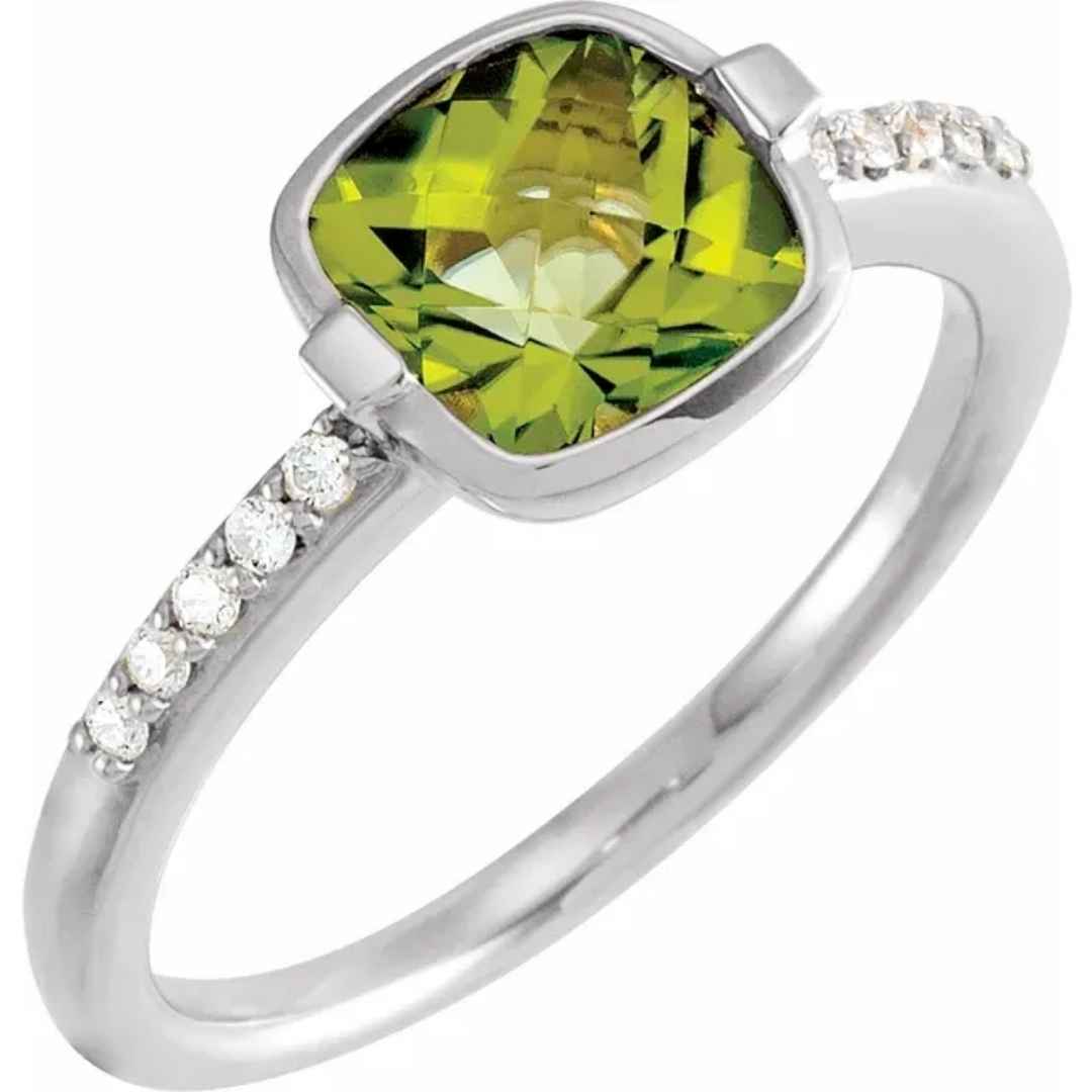 PERIDOT ENGAGEMENT RING WITH DIAMONDS ON THE SIDE