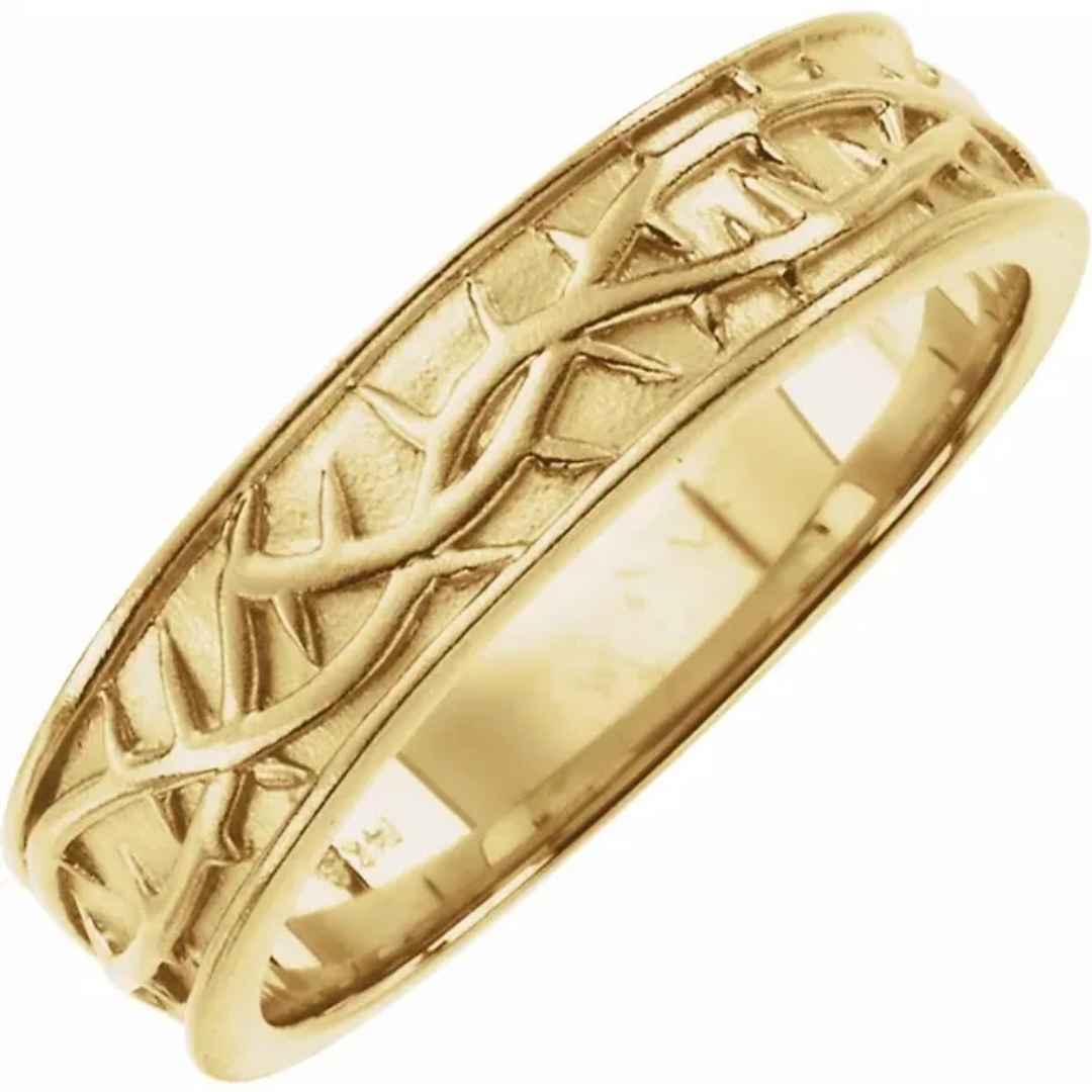 Men's 14k white gold crown of thorns wedding ring