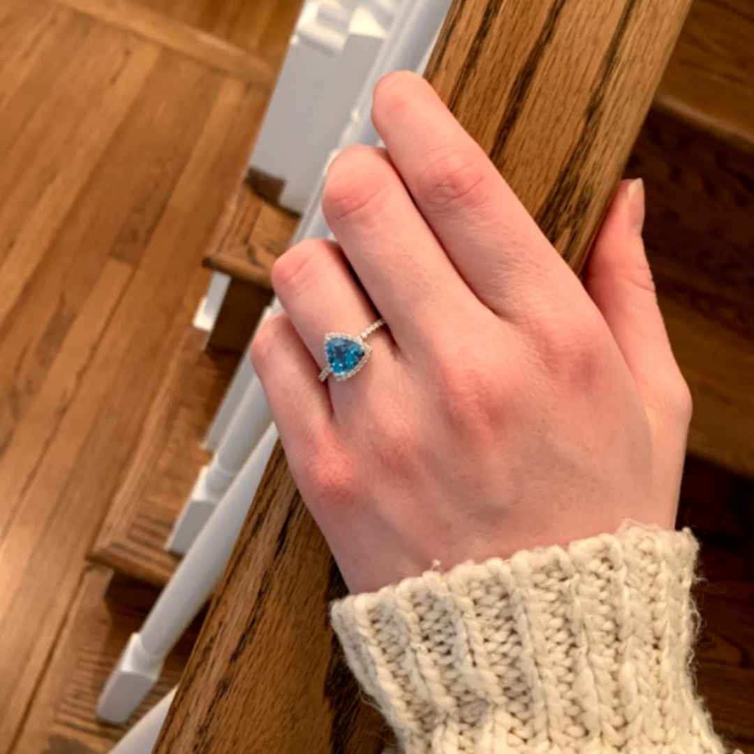 Women's 14K white gold swiss blue topaz trillion engagement ring