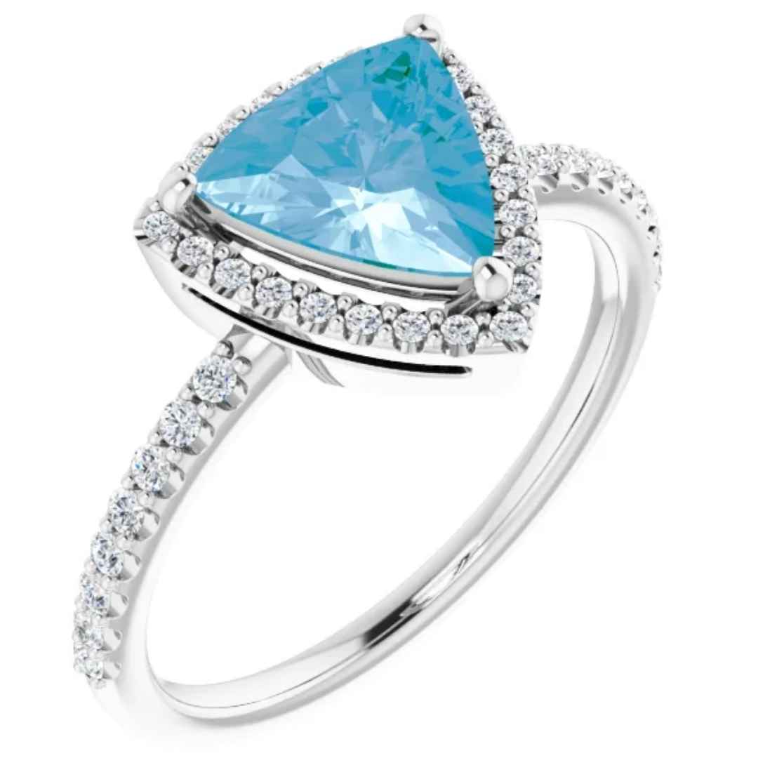 Women's 14K white gold swiss blue topaz trillion engagement ring