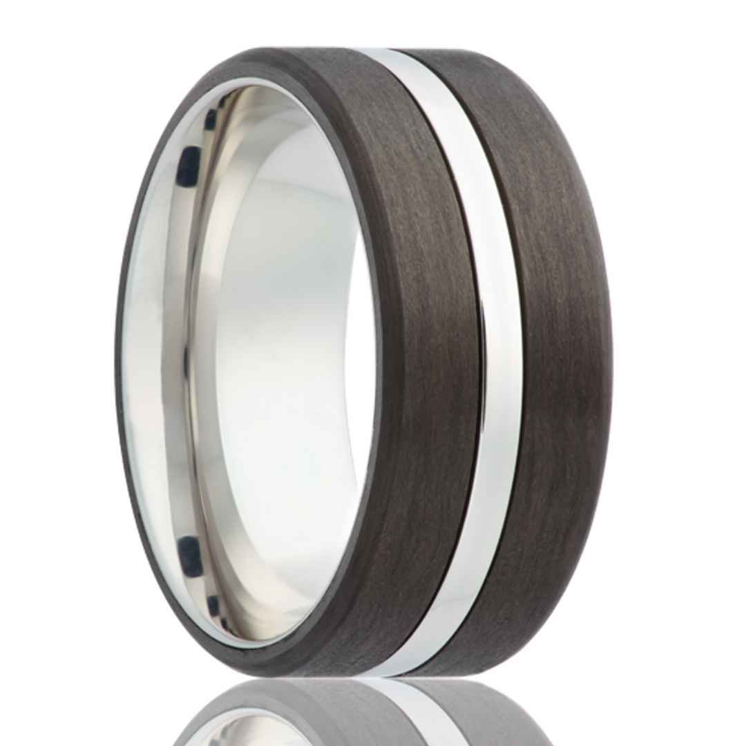 Men's cobalt wedding ring with carbon fiber overlay