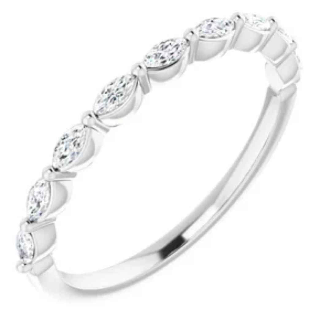 Women's 14K white gold marquise diamond wedding ring