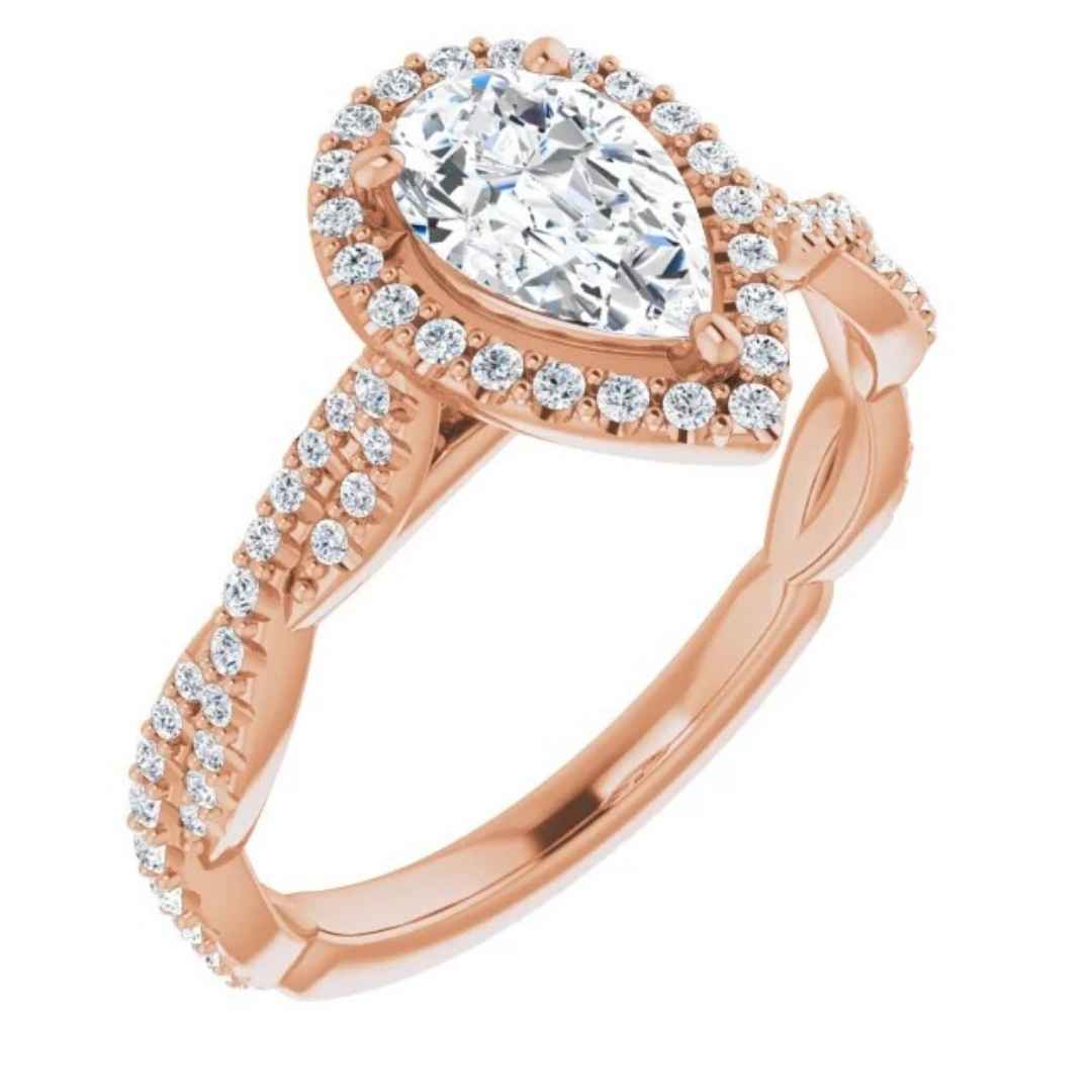 Women's 14K white gold halo pear engagement ring