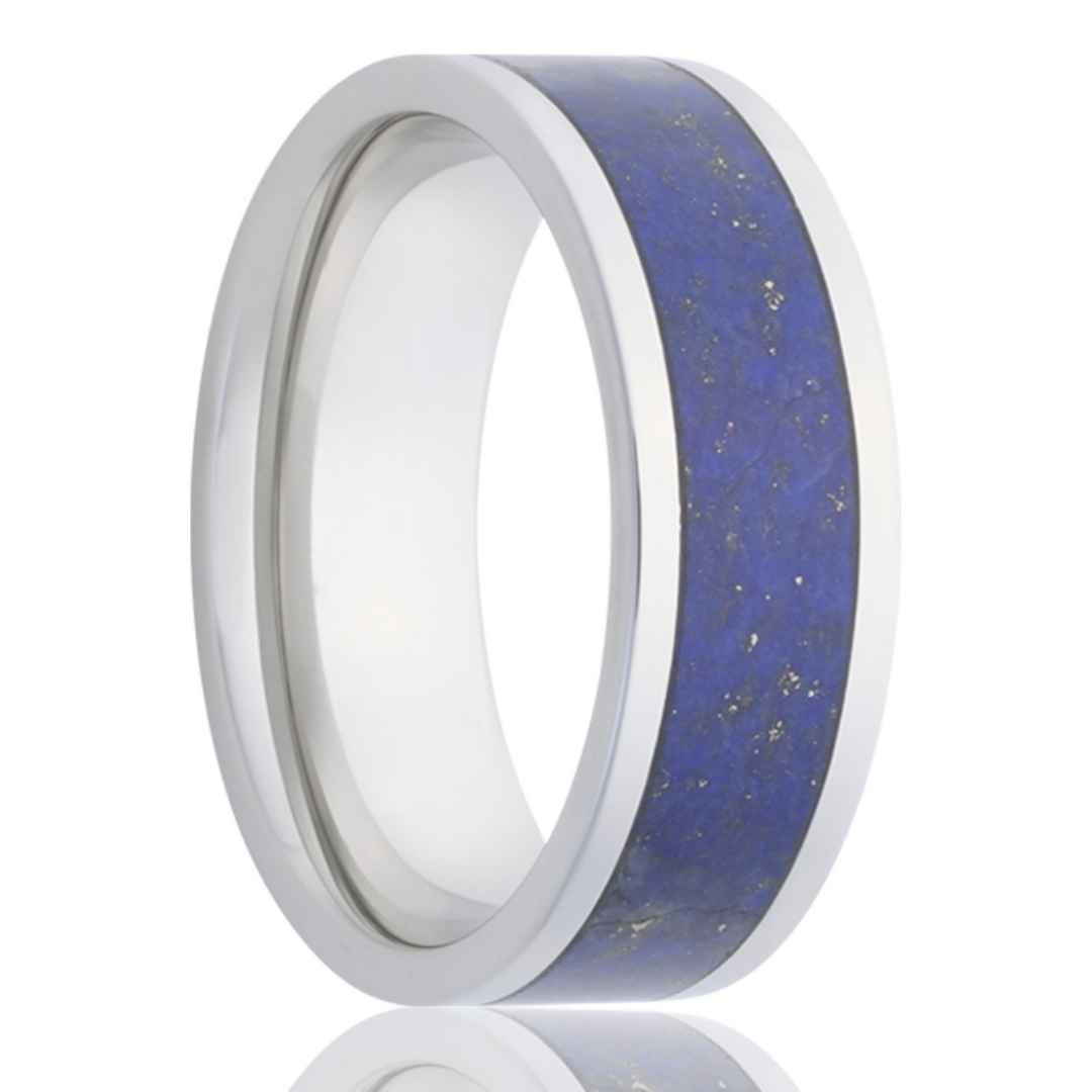 Men's cobalt wedding ring with lapis inlay