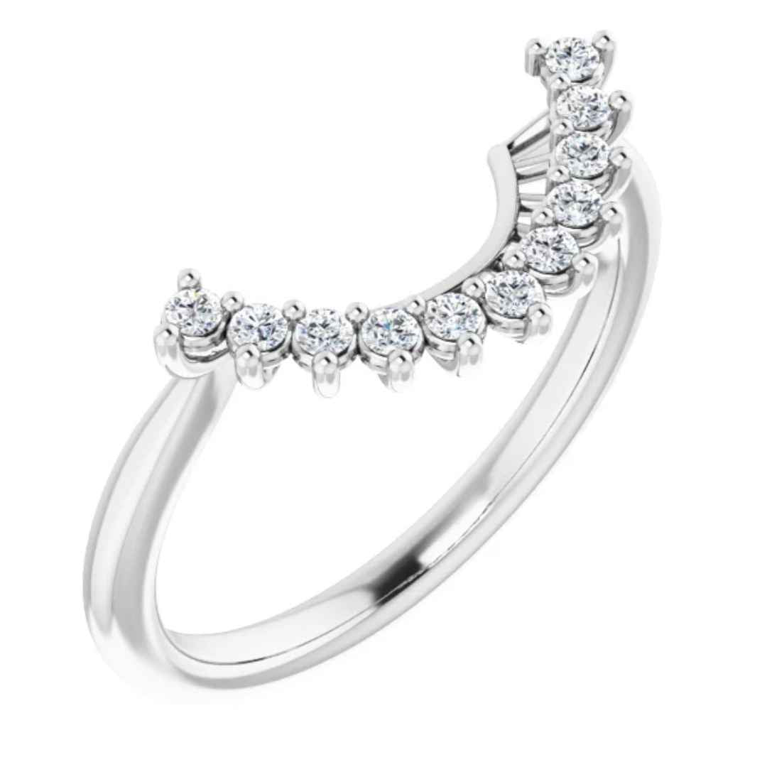 Women's 14k white gold contour starburst wedding ring