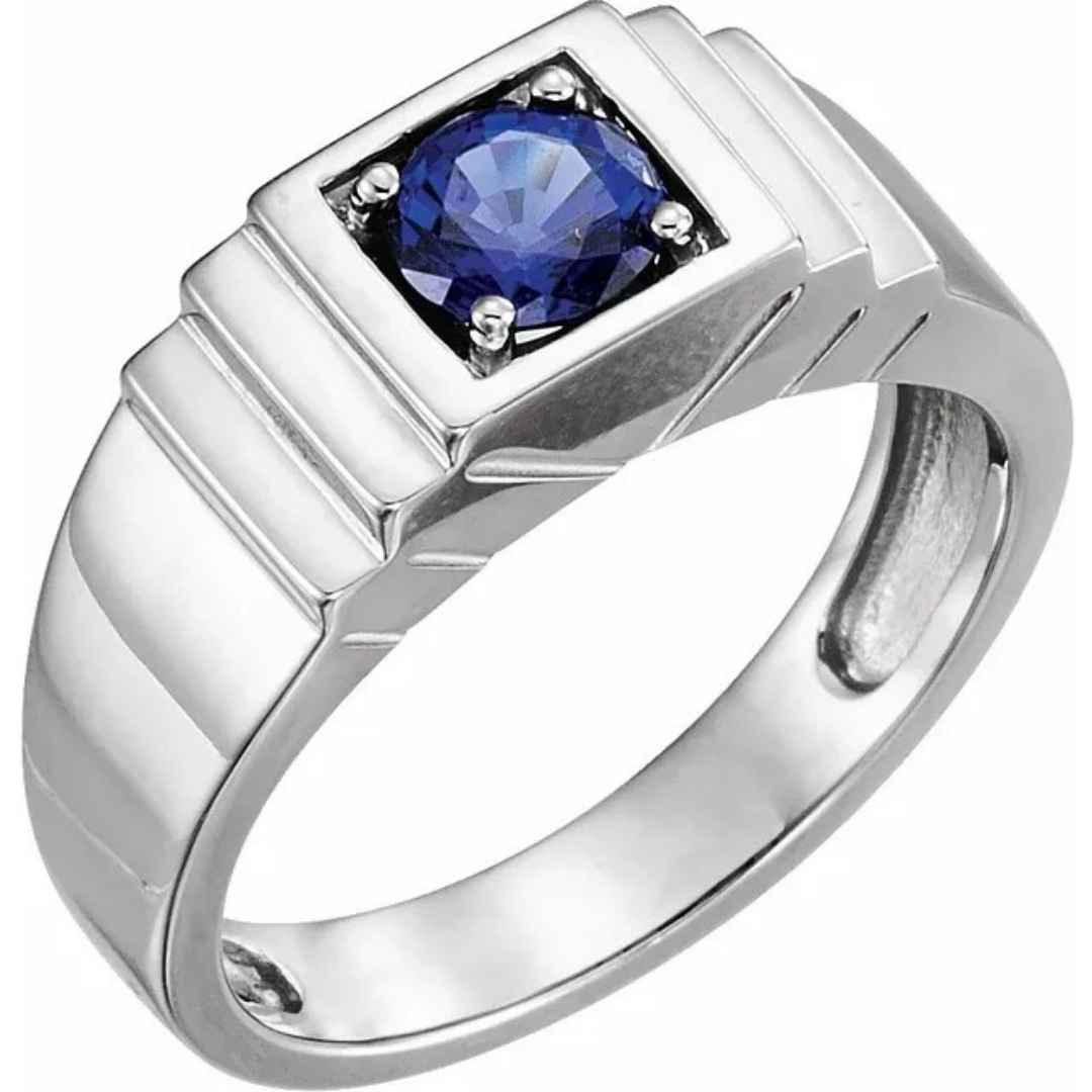 Men's Platinum wedding ring blue sapphire