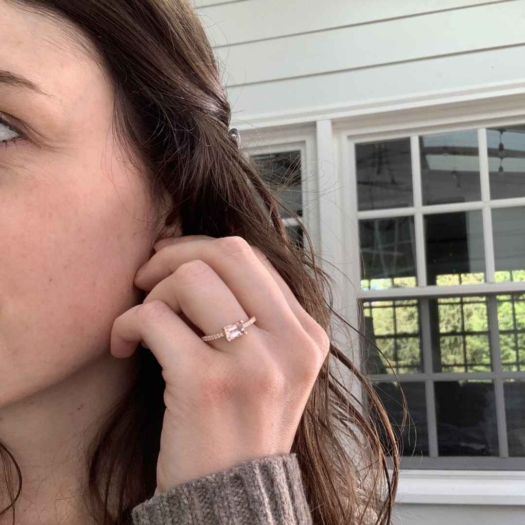 Women's rose gold morganite engagement ring  with diamonds