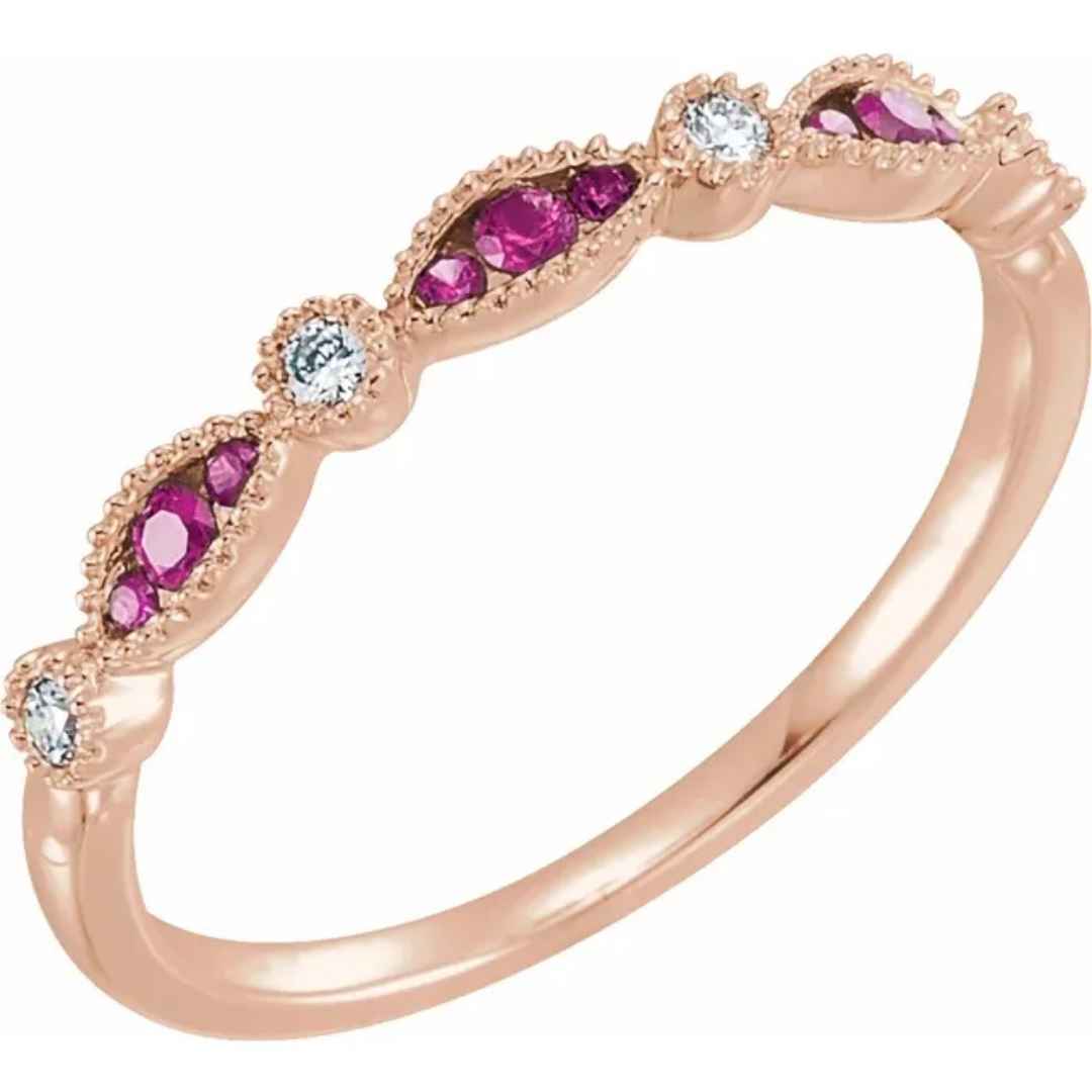 14K rose gold ruby and diamond wedding ring