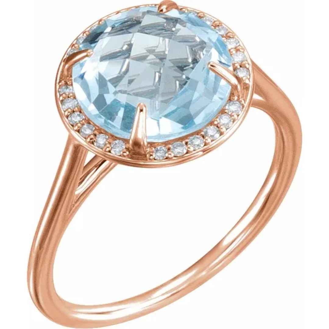 Women's 14K rose gold sky blue topaz engagement ring 