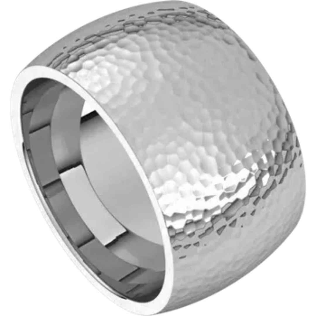 Men's 14k white gold wedding ring with hammered finish