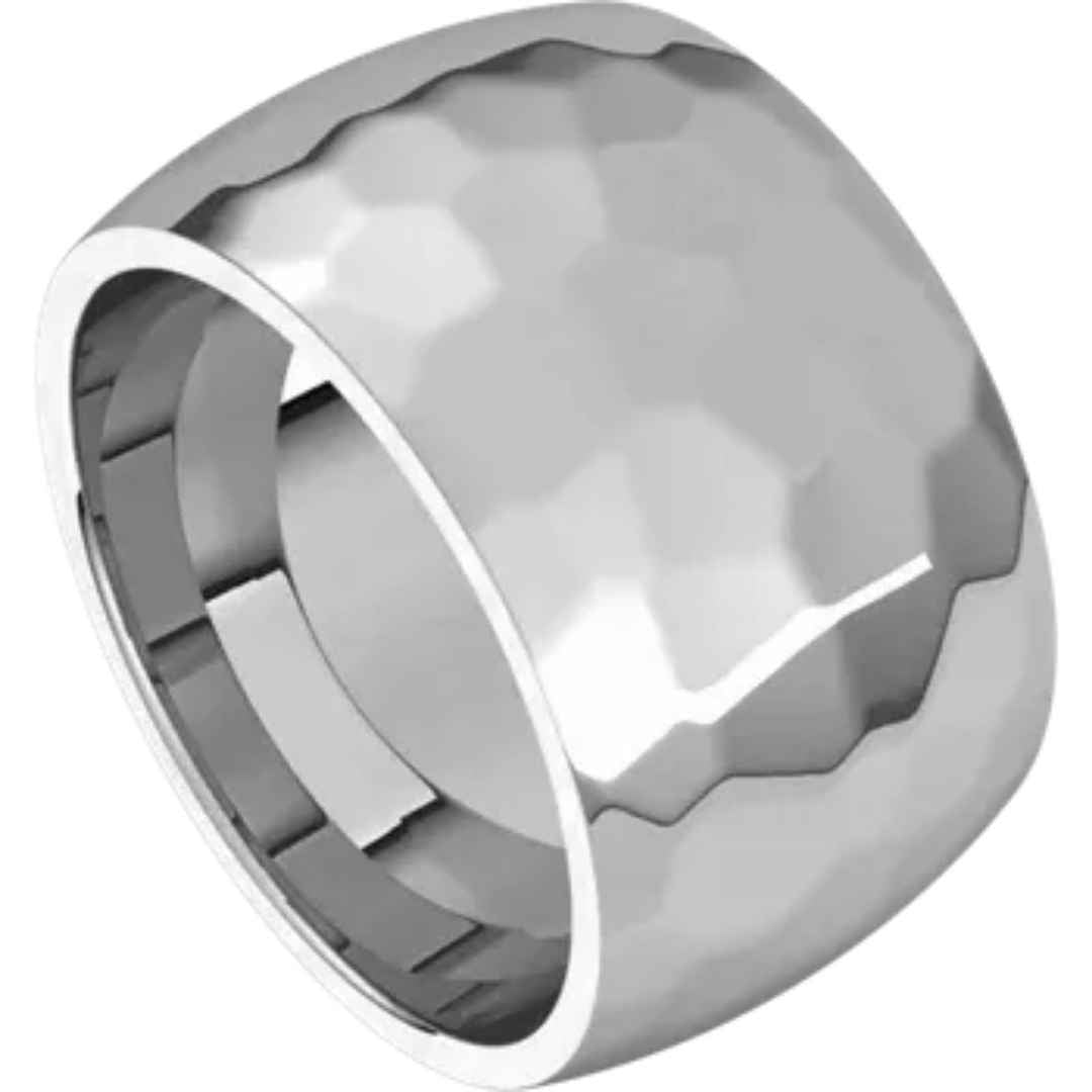 Men's 14k white gold wedding ring with hammered finish