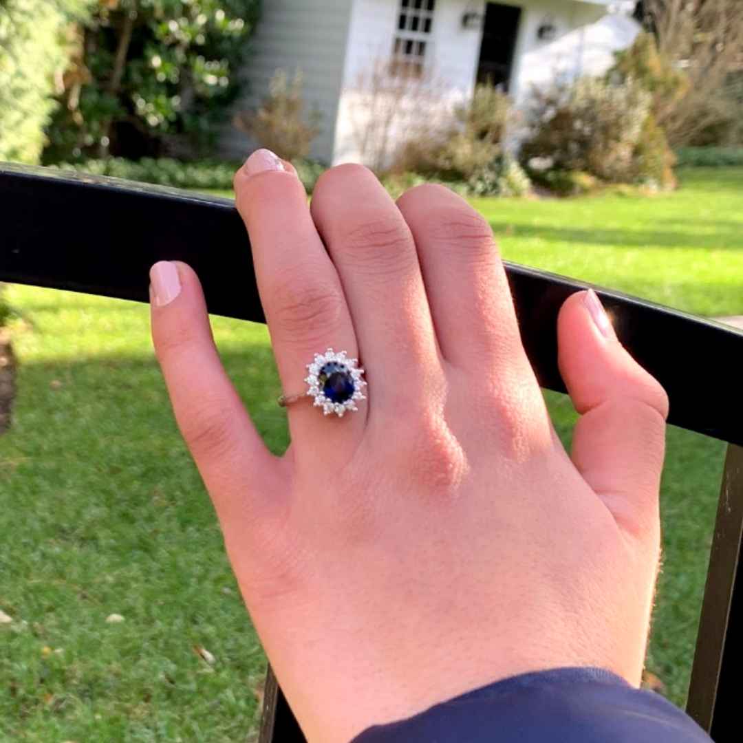 Women's 14K white gold blue sapphire halo engagement ring