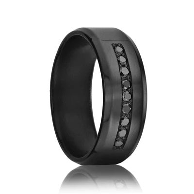 Black Zirconium Wedding Ring with Black Diamonds
