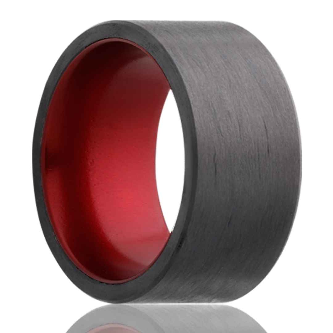 Men's carbon fiber wedding ring with red insert