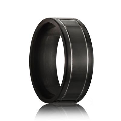 Black Zirconium Wedding Ring Double Grooved