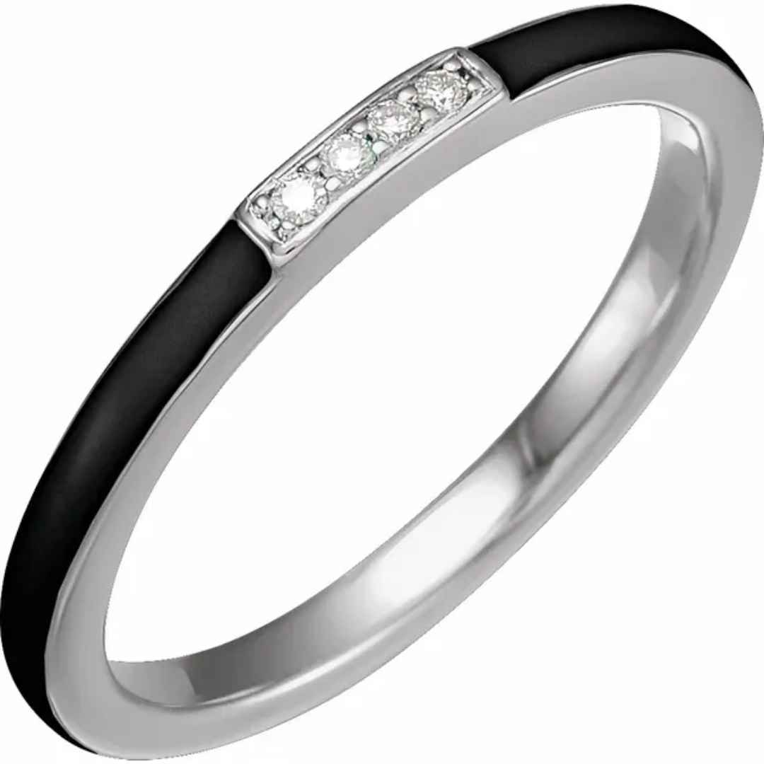 14K White Gold Ring with Black Enamel and Diamonds