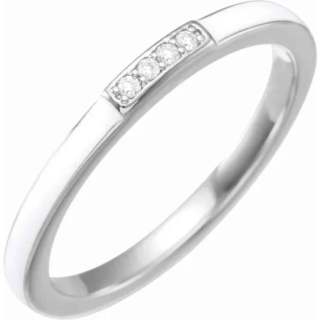 14K White Gold Ring with Black Enamel and Diamonds