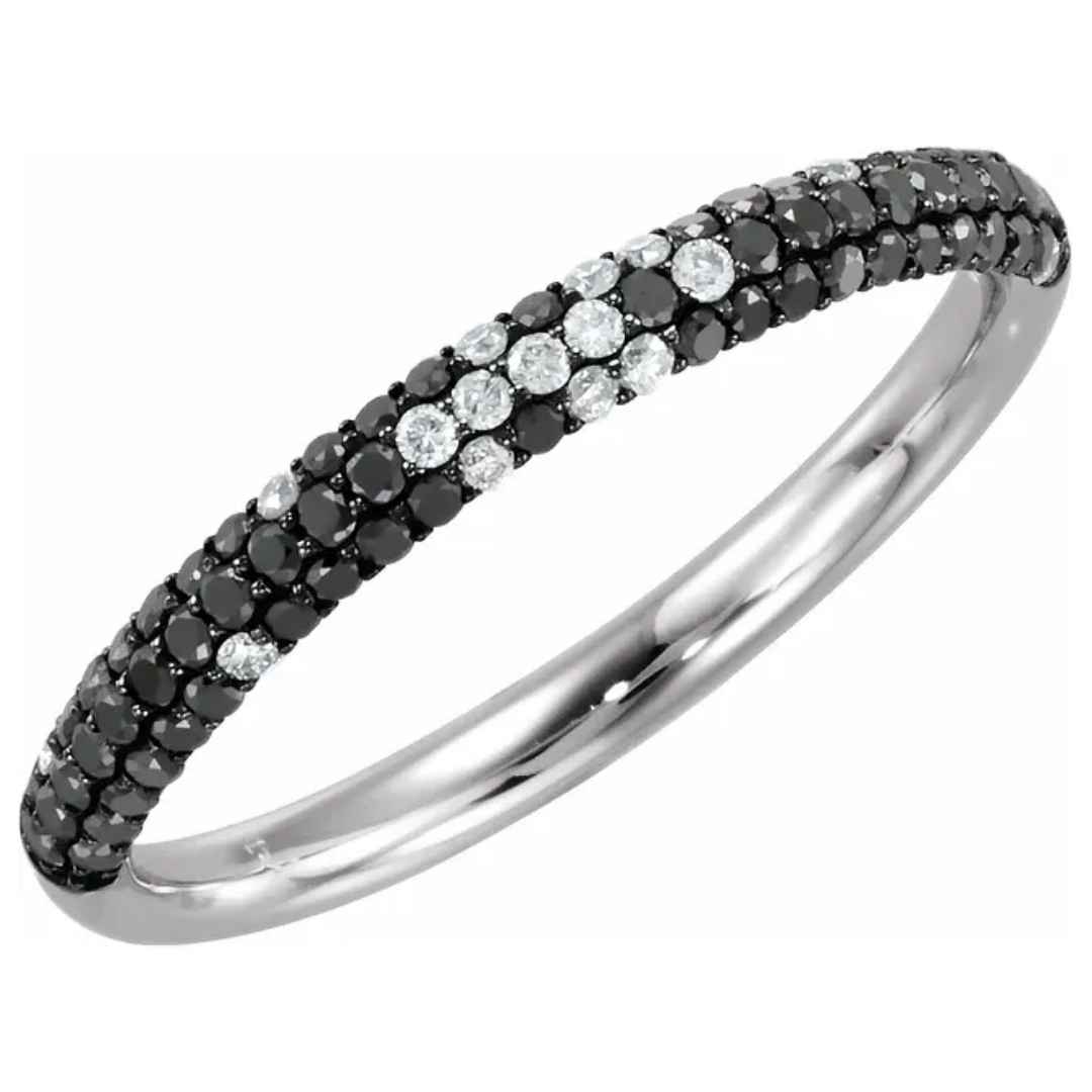Women's 14k white gold black and white diamond wedding ring