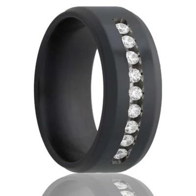 Black Wedding Ring with Channel Set Diamonds