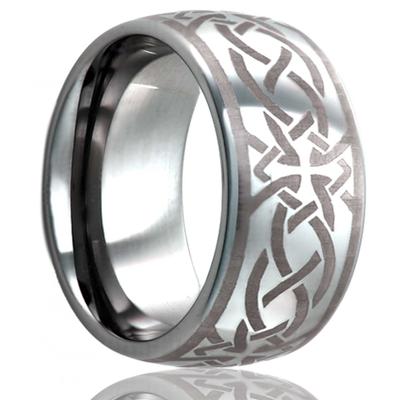 Tungsten Ring with Ancient Cross Pattern