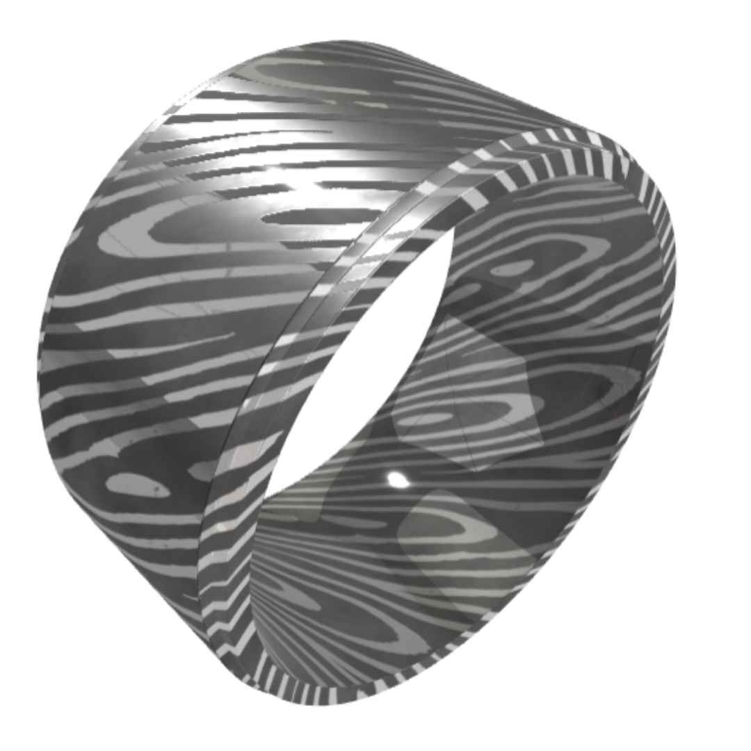 Damascus Steel wedding ring with step edge finish