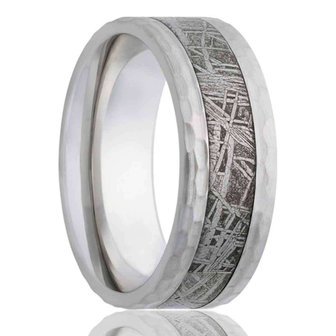 Men's cobalt wedding ring with meteorite inlay