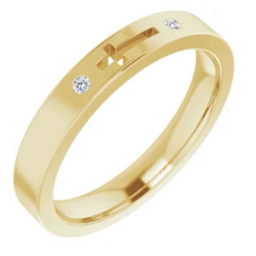 Women's 14k white gold cross and diamond wedding ring