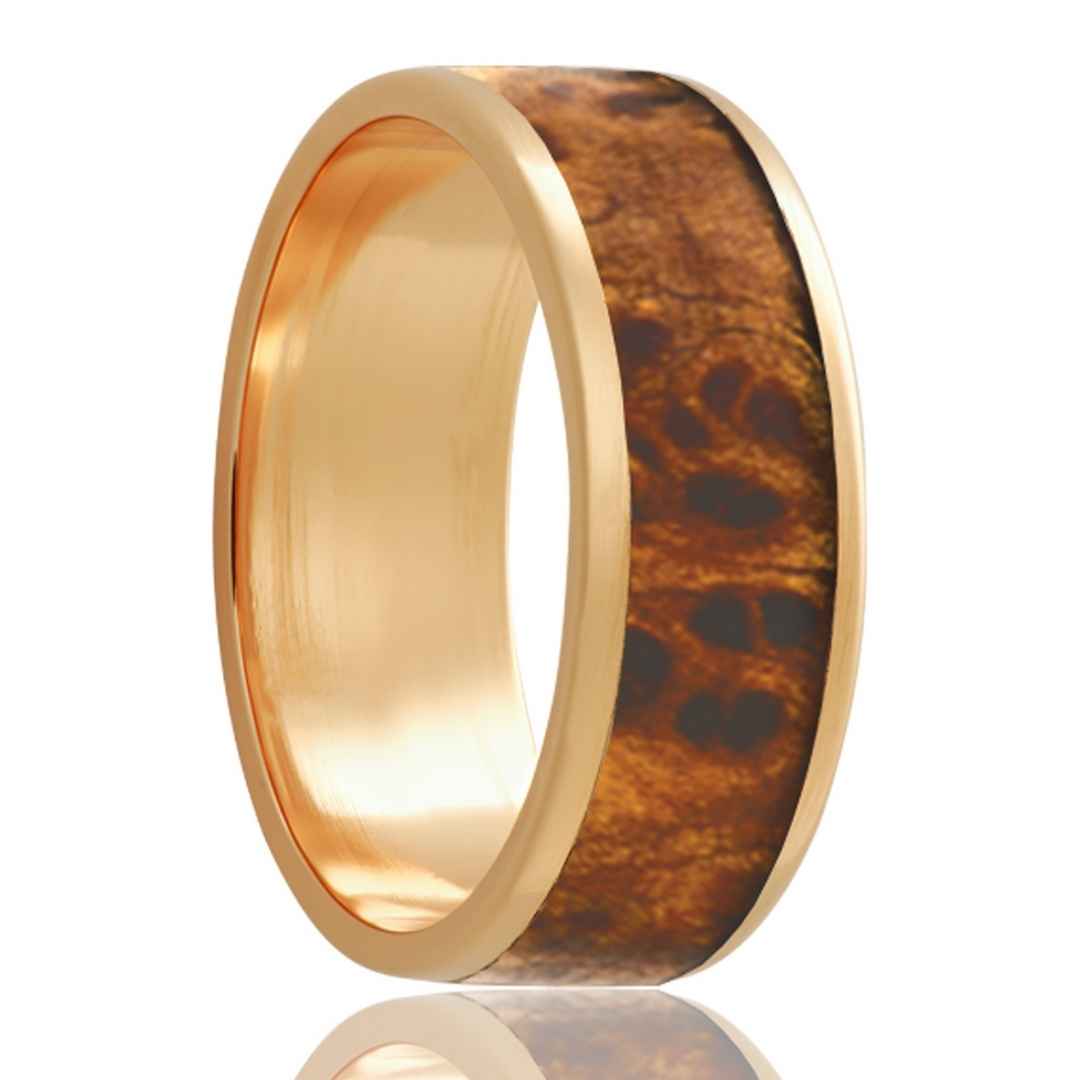 Men's White Gold Wedding Band | 14k Gold with Burl Wood Inlay