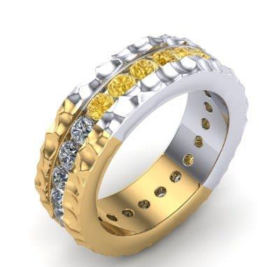 Custom 14K yellow & white gold men's ring  with white & yellow diamonds