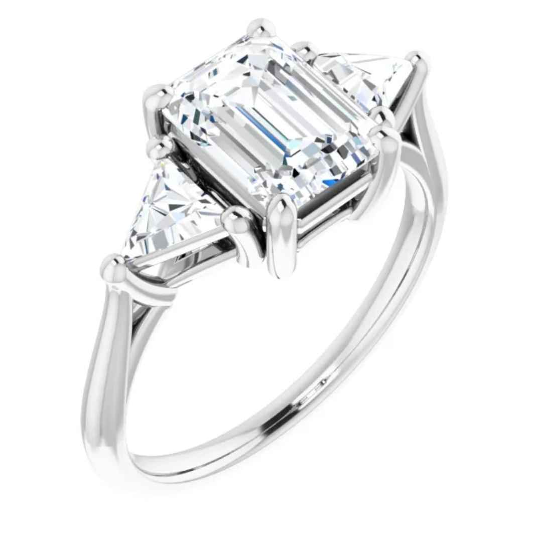 Women's 14k white gold emerald cut lab created diamond engagement ring
