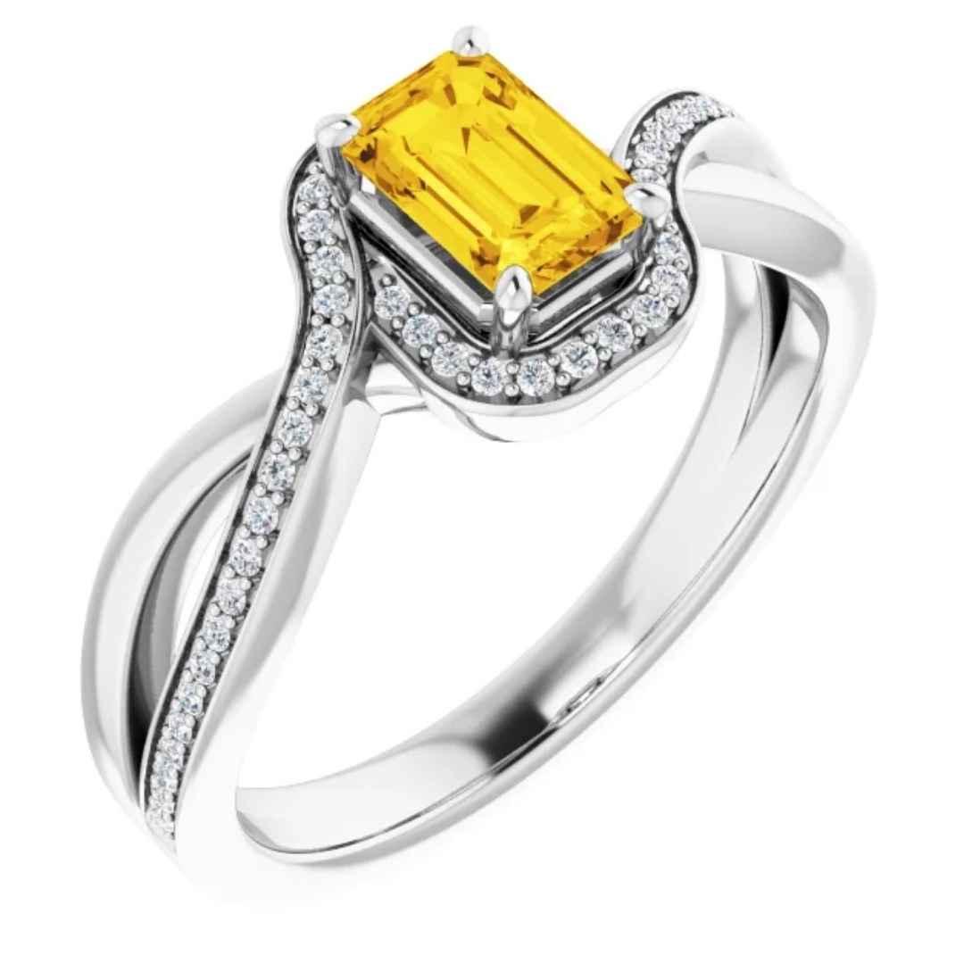 Women's 14k white gold yellow sapphire halo engagement ring