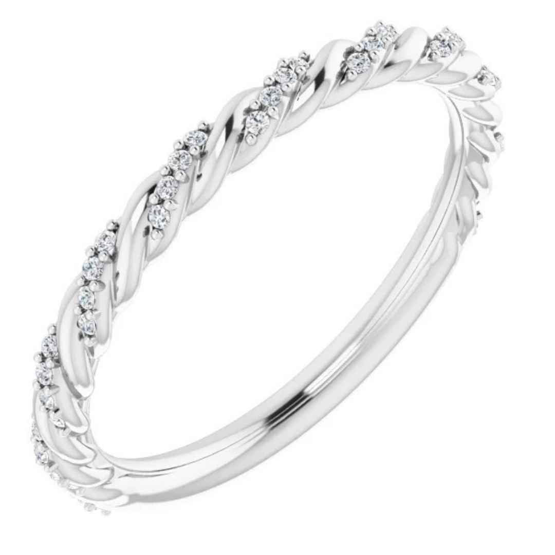Women's 14K white gold twisted metal diamond wedding ring