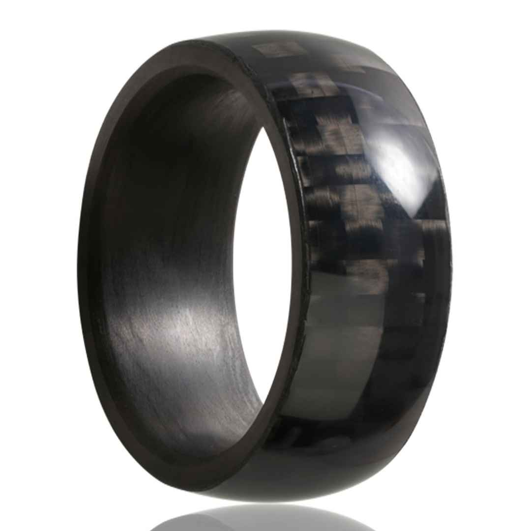 Men's carbon fiber wedding ring with woven pattern