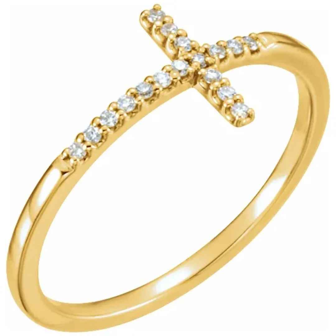 Women's 14k white gold diamond cross wedding ring