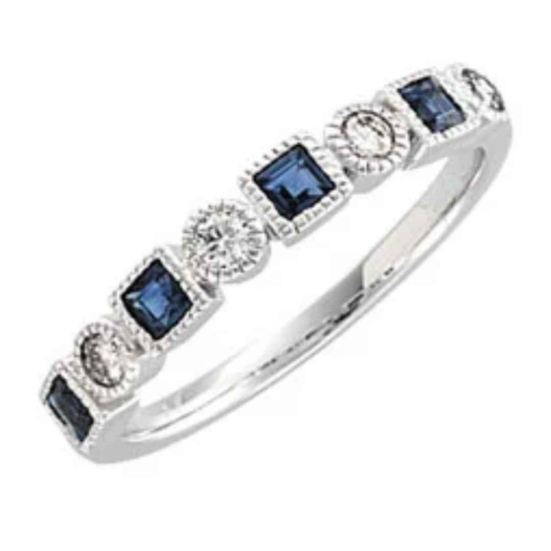 Women's 14K white gold diamond and blue sapphire wedding ring