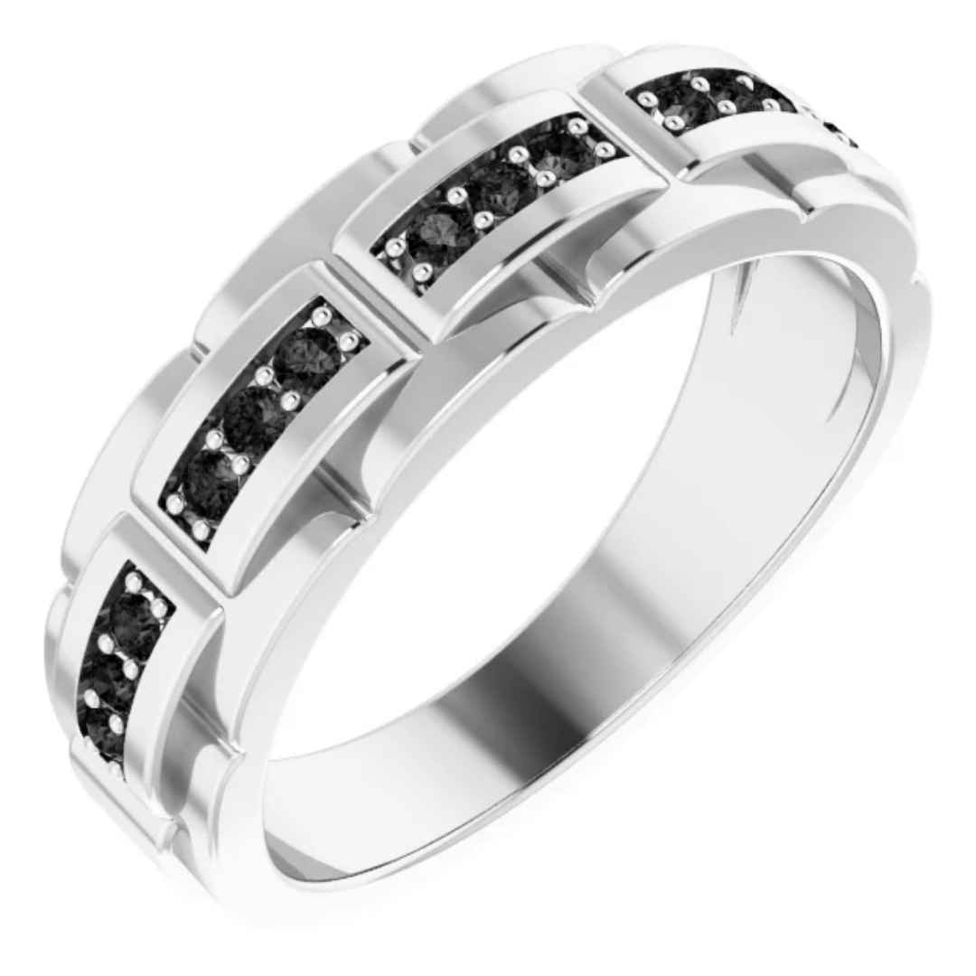 Men's 14K white gold black diamond wedding ring