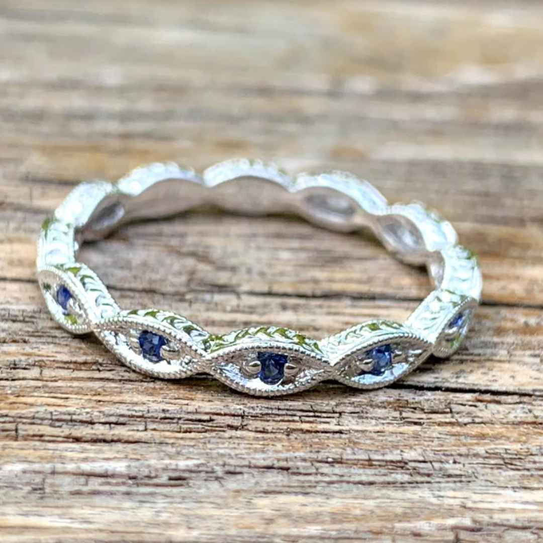 Women's 14k white gold blue sapphire wedding ring