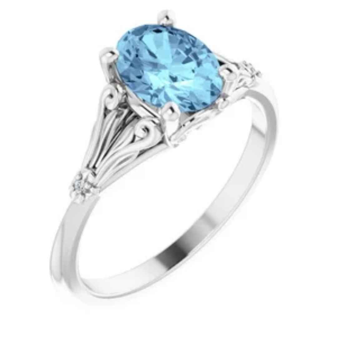 Women's 14K white gold aquamarine engagement ring