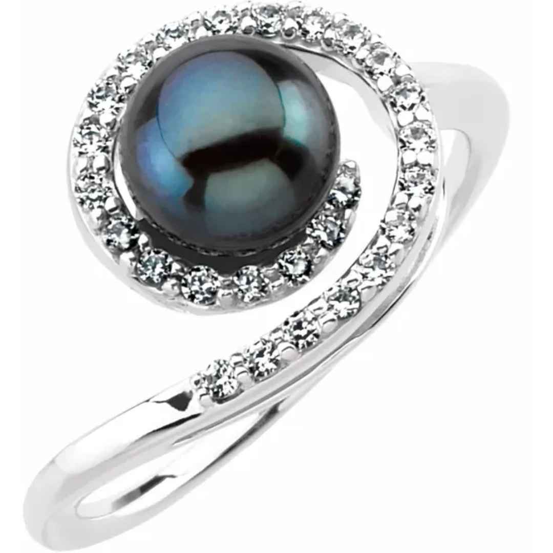 Black pearl ring with diamonds