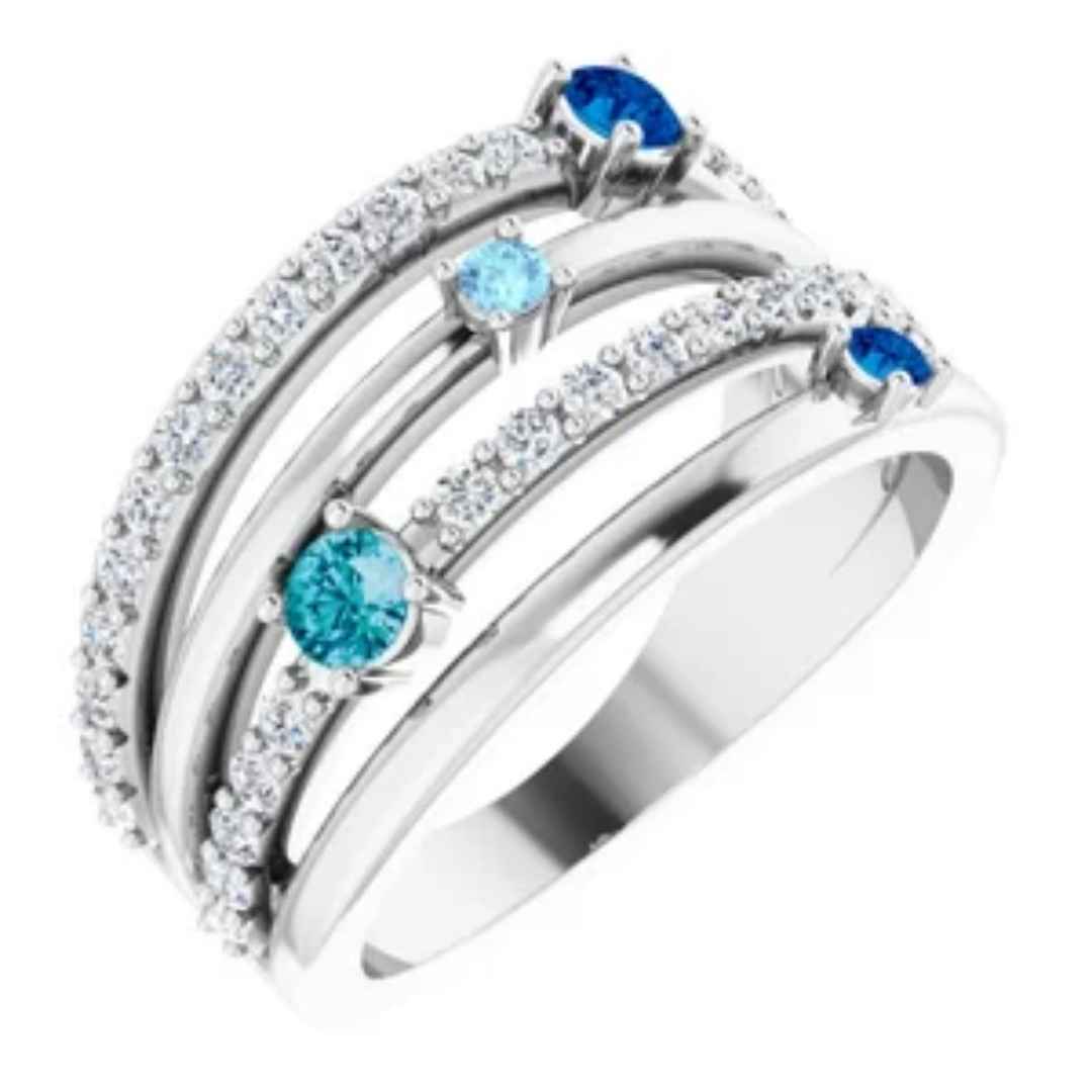 KIMBERLY | Women's Wedding Ring | Blue Sapphire, Aquamarine & London B ...