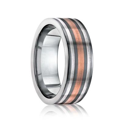 Tungsten Ring with 14k Rose Gold and Silver
