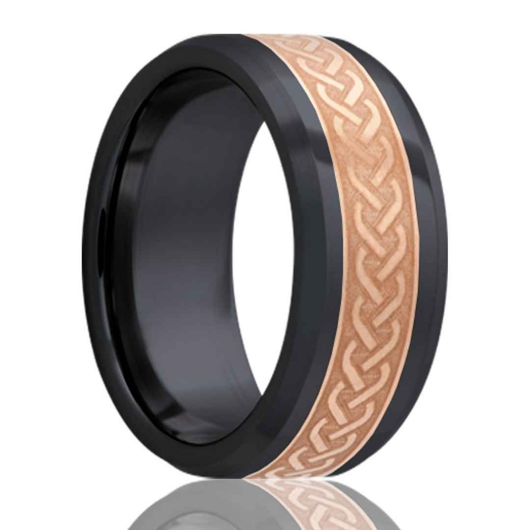 Men's zirconium wedding ring with copper inlay