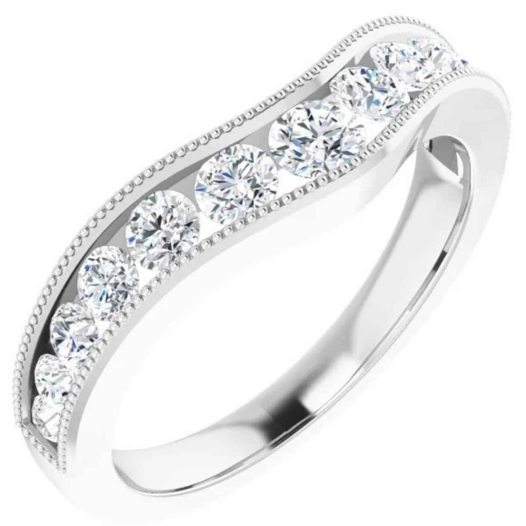 Women's channel diamond contour wedding band